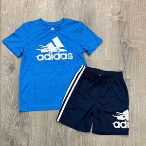adidas Royal Blue Graphic Tee with Navy Athletic Shorts Size 7